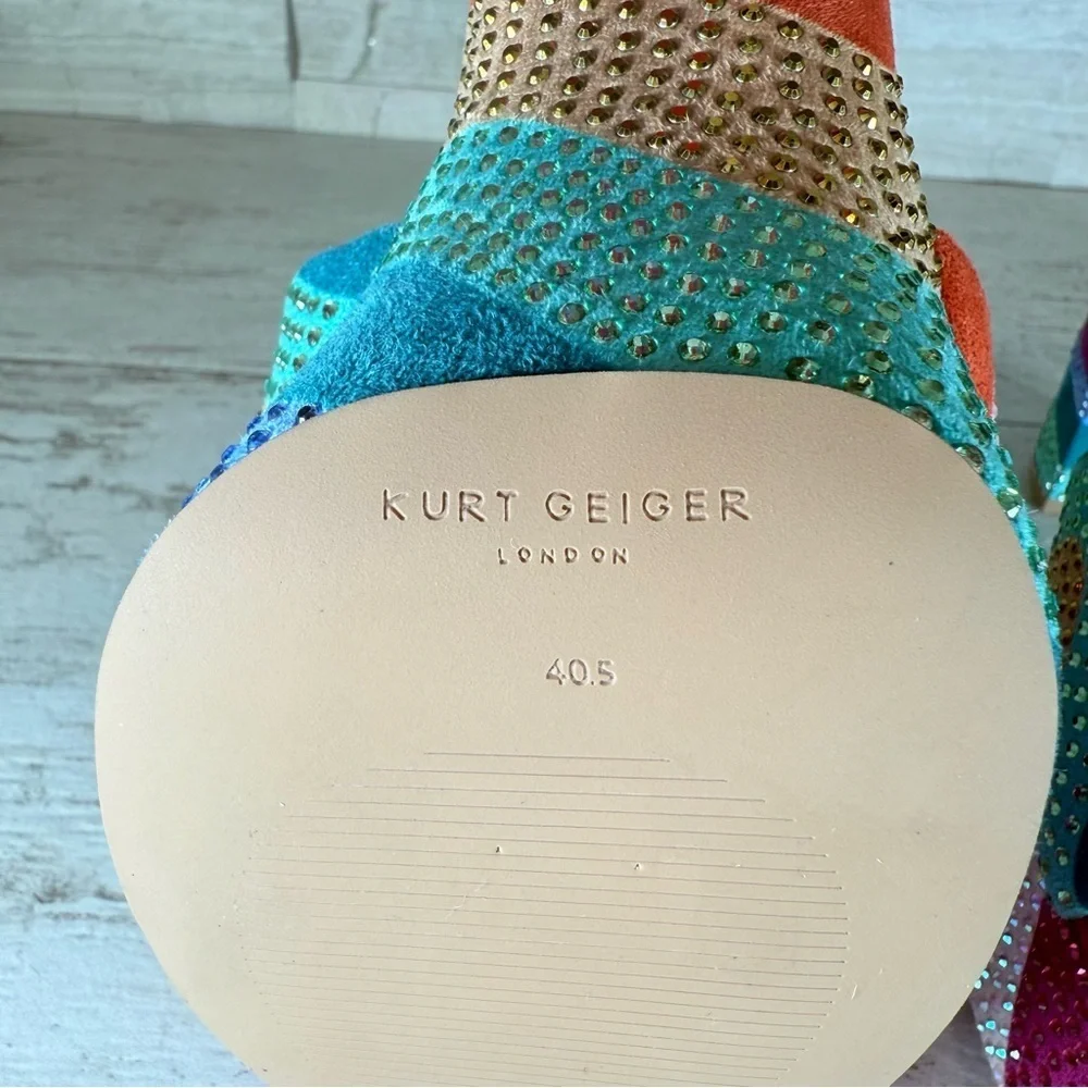 Kurt Geiger London Kensington Glitz Rainbow Rhinestone Platform Sandals SZ 40.5
